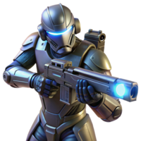 dramatic rustic A futuristic soldier wearing powered armor, aiming a plasma rifle. Dramatic, spotlight lighting. Military sci-fi style high quality png