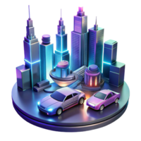 dramatic contemporary A futuristic cityscape with flying cars and holographic advertisements, illuminated by neon lights, in a cyberpunk style exclusive png