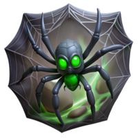 impressive artistic A monstrous spider with glowing green eyes descending from a cobweb-covered ceiling. Dark, claustrophobic lighting. Arachnophobia, creature feature style authentic png