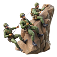 vibrant minimalist A group of soldiers rappels down a cliff face, preparing for a surprise attack. Dynamic composition, action-adventure style high resolution png