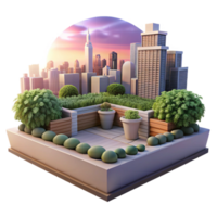 wonderful artistic Rooftop garden overlooking a bustling city, lush greenery, soft sunset light, peaceful atmosphere high resolution png