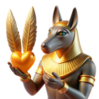 impressive creative A wise Egyptian Anubis weighing a heart against a feather, bathed in the golden light of the afterlife. Hieroglyphic style premium png