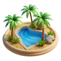 stunning modern A desert oasis with palm trees and a clear blue pool, vibrant and refreshing, photorealistic style genuine png