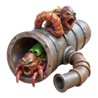 stunning abstract A grotesque amalgamation of human and insect parts crawling out of a rusty drainpipe. Grimy, industrial lighting. Body horror, biopunk style premium png