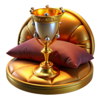 elegant classic An ornate, jewel-encrusted chalice resting on a velvet cushion, illuminated by a divine, golden light, in a Byzantine icon style authentic png