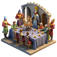 extraordinary vintage A medieval feast in a grand hall, with nobles and servants, laden tables, and musicians, illuminated by flickering torchlight, in a Renaissance painting style 4K png