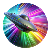 vibrant rustic A futuristic spaceship warping through hyperspace, visualized by streaks of vibrant, multicolored light, in a science fiction style detailed png