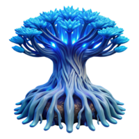 stunning modern Intricate root system of a giant redwood tree, glowing with bioluminescent blue light, viewed from below, ethereal and otherworldly, art nouveau style, high contrast detailed png