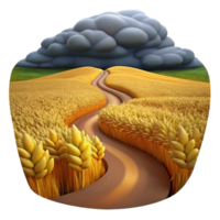 beautiful modern A winding dirt path through a field of tall, golden wheat, under a dramatic, stormy sky. Impressionist style high resolution png