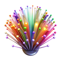 wonderful artistic A complex network of fiber optic cables transmitting data, illuminated by vibrant streaks of multicolored light, in a futuristic, abstract style detailed png