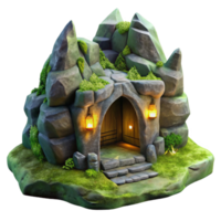 wonderful artistic Subterranean dwelling, carved into rock face, glowing moss, mystical ambiance, fantasy art style, professional png