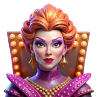 stunning classic Portrait of a vibrant drag queen with elaborate makeup and costume, illuminated by stage lighting, in a glamorous style professional png