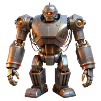 magnificent modern A giant robot, constructed from scrap metal and glowing wires, stands guard over a desolate, alien landscape. Harsh, industrial lighting. Dieselpunk style high quality png