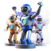 magnificent creative A group of robotic athletes competing in a futuristic sporting event, surrounded by cheering crowds and flashing lights. Sports photography style original png