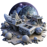 serene modern A spaceship graveyard filled with derelict vessels, orbiting a dying star. Eerie, dim lighting. Space opera style premium png