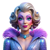vibrant minimalist Portrait of a vibrant drag queen with elaborate makeup and costume, illuminated by stage lighting, in a glamorous style exclusive png