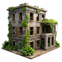 wonderful classic A decaying building with broken windows and overgrown vines, overcast sky, melancholic style genuine png