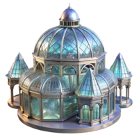 elegant artistic Crystal palace, intricate glass and metal structure, shimmering light, magical atmosphere, digital art original png