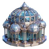 impressive contemporary Crystal palace, intricate glass and metal structure, shimmering light, magical atmosphere, digital art premium png