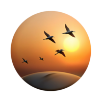 dramatic traditional A group of migrating birds silhouetted against the sunset, dramatic lighting, minimalist style authentic png