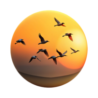 serene contemporary A group of migrating birds silhouetted against the sunset, dramatic lighting, minimalist style high quality png