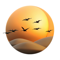 impressive artistic A group of migrating birds silhouetted against the sunset, dramatic lighting, minimalist style authentic png