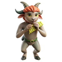 serene traditional A mysterious satyr with goat legs and a mischievous grin, playing a pan flute in a forest glade. Soft, dappled sunlight. Classical mythology style premium png