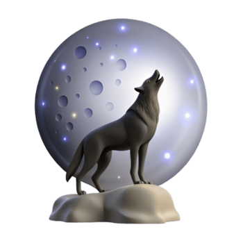 lindo minimalista uma solitário Lobo uivando às uma cheio lua, recortado contra uma cheio de estrelas céu, com uma místico, animais selvagens fotografia estilo genuíno png