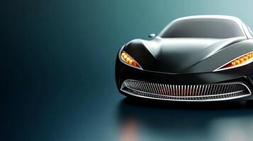 Sleek black sports car with glowing headlights against a smooth gradient background photo