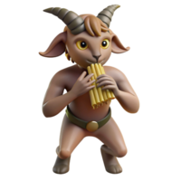 vibrant rustic A mysterious satyr with goat legs and a mischievous grin, playing a pan flute in a forest glade. Soft, dappled sunlight. Classical mythology style professional png