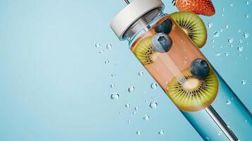 Refreshing fruit-infused water in a clear bottle with strawberries, kiwi, and blueberries photo