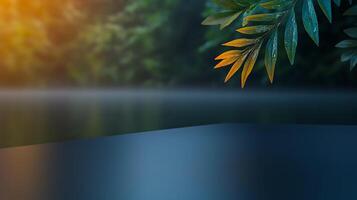 Serene lakeside view with lush greenery and misty background at dawn, ideal for relaxation photo