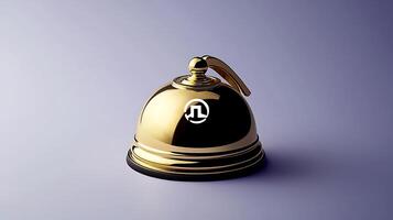 Shiny golden service bell on a smooth gradient background, symbolizing hospitality and service photo