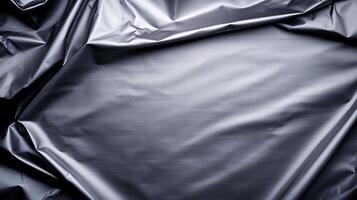Black crumpled plastic sheet with subtle texture, ideal for backgrounds or product photography photo