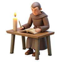 impressive vintage A solitary monk writing in a scriptorium, illuminated by a single candle, quiet contemplative mood, realistic detail 4K png