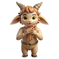 serene minimalist A whimsical satyr with goat legs and a mischievous grin, playing a pan flute in a forest glade. Soft, dappled lighting. Pastoral style detailed png