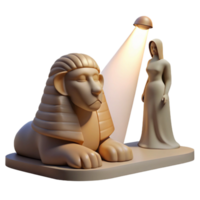 dramatic modern A mysterious sphinx with the body of a lion and the head of a woman, gazing enigmatically into the distance, lit by a single spotlight. Surrealist style authentic png
