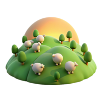 serene abstract A rolling green hill dotted with sheep, bathed in the warm glow of a summer sunset, with a peaceful, pastoral painting style high resolution png