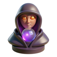 dramatic traditional A mysterious oracle with hooded robes and glowing eyes, gazing into a crystal ball. Soft, ethereal lighting. Surrealist style original png