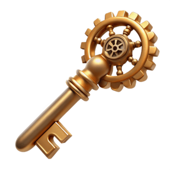 magnificent traditional A steampunk key, with intricate carvings and a clockwork mechanism embedded in the handle. Soft, diffused lighting, antique style, photorealistic rendering original png