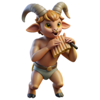 serene artistic A mischievous satyr with goat legs and a mischievous grin, playing a pan flute. Classical painting style, warm lighting genuine png