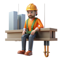 impressive abstract A construction worker taking a break on a girder high above the city, industrial photography, high contrast lighting authentic png