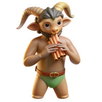 sereno moderno uma misterioso sátiro com bode pernas e uma pernicioso sorriso, jogando uma panela flauta dentro uma floresta clareira. macio, manchado luz solar. clássico mitologia estilo original png