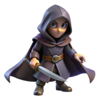 stunning creative A cunning rogue with a hooded cloak and a gleaming dagger, sneaking through the shadows. Dark fantasy style, low-key lighting high quality png