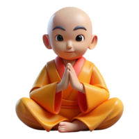 impressive minimalist A serene anime monk with shaved head and orange robes, meditating in a lotus position, soft, warm lighting, in the style of a spiritual anime premium png