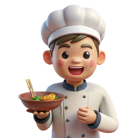 vibrant rustic A cheerful anime chef with a bright smile, holding a plate of steaming ramen, warm, inviting lighting, in the style of a slice-of-life anime high resolution png