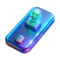 elegant abstract A futuristic, transparent phone displaying a holographic call, illuminated by the cool, blue light of the screen. Photorealistic style authentic png