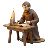 serene classic A solitary monk writing in a scriptorium, illuminated by a single candle, quiet contemplative mood, realistic detail authentic png