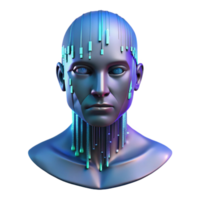 impressionante criativo uma holográfico projeção do uma humano face, fragmentado e falhando, contra uma pano de fundo do binário código transmissão baixa uma Sombrio tela. cyberpunk estilo 4k png