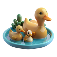 serene artistic A family of ducks swimming in a pond, calm water, peaceful style 4K png